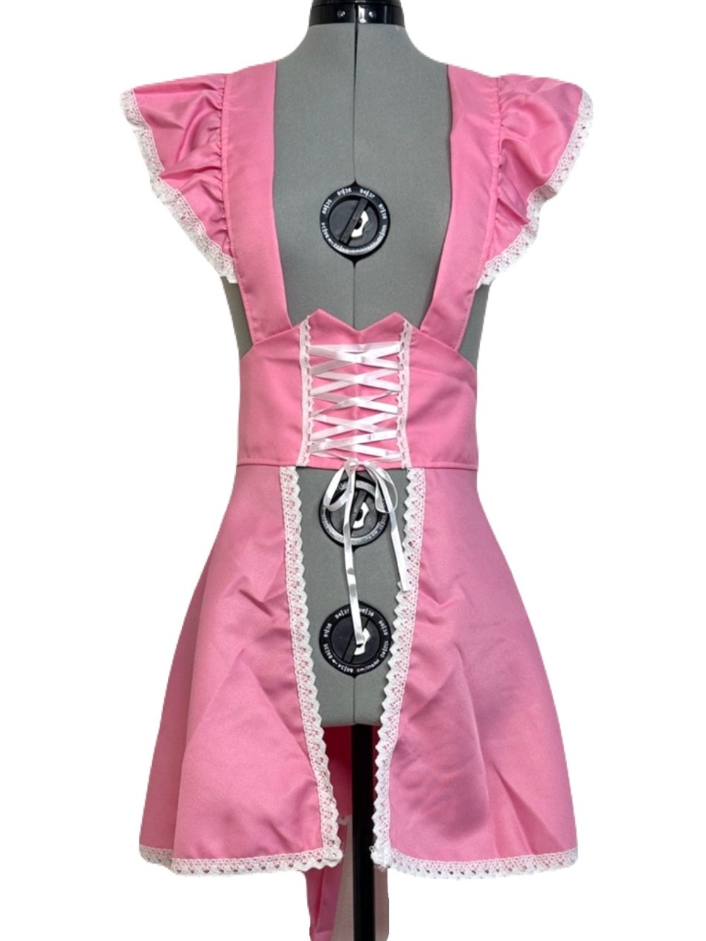 Pink Lace Up Corset Style Costume Apron Overlay